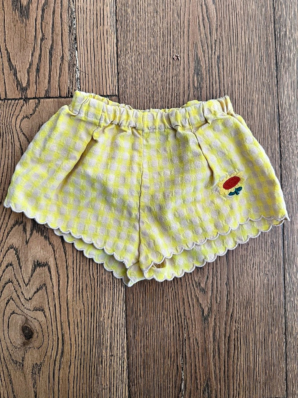BOBO CHOSES Vichy Ruffle Woven Shorts Gingham Shorts Yellow & White Size 3M